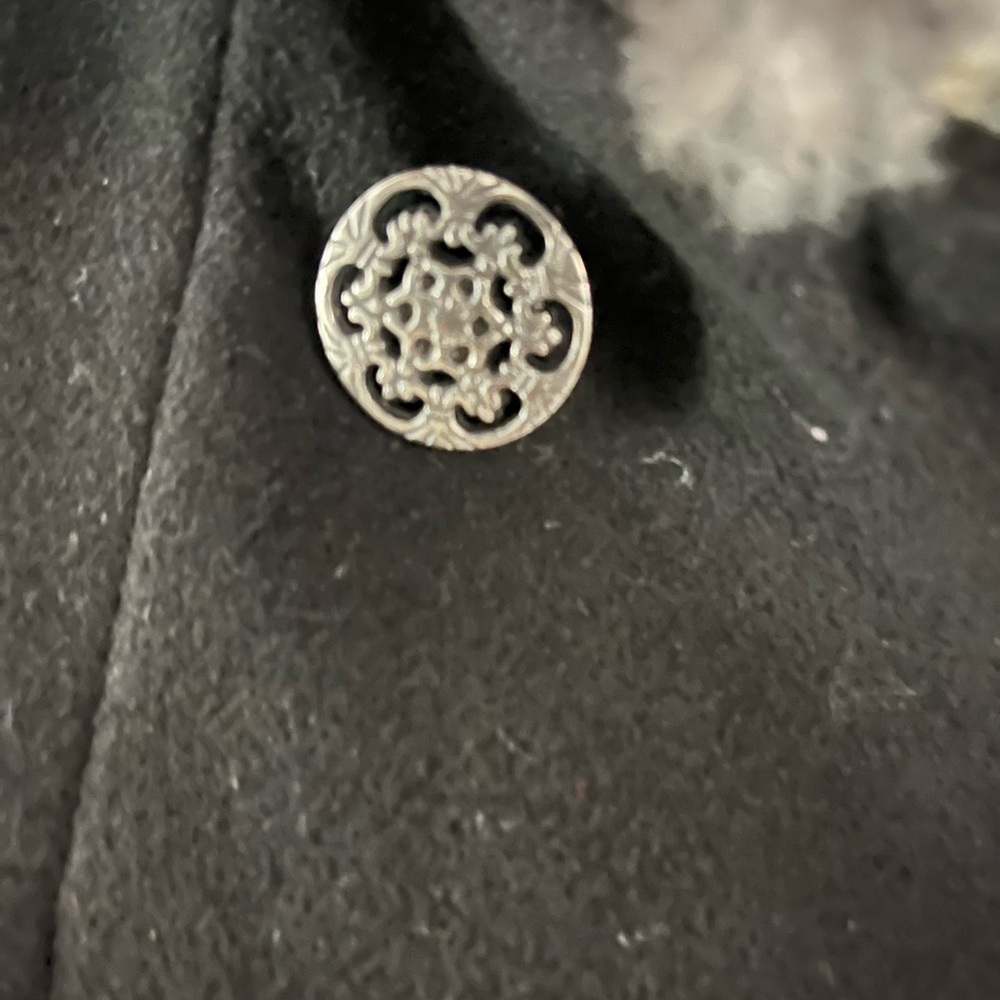 Rothschild Black Pea Coat with Gray Faux Fur Trim - Picture 3 of 3
